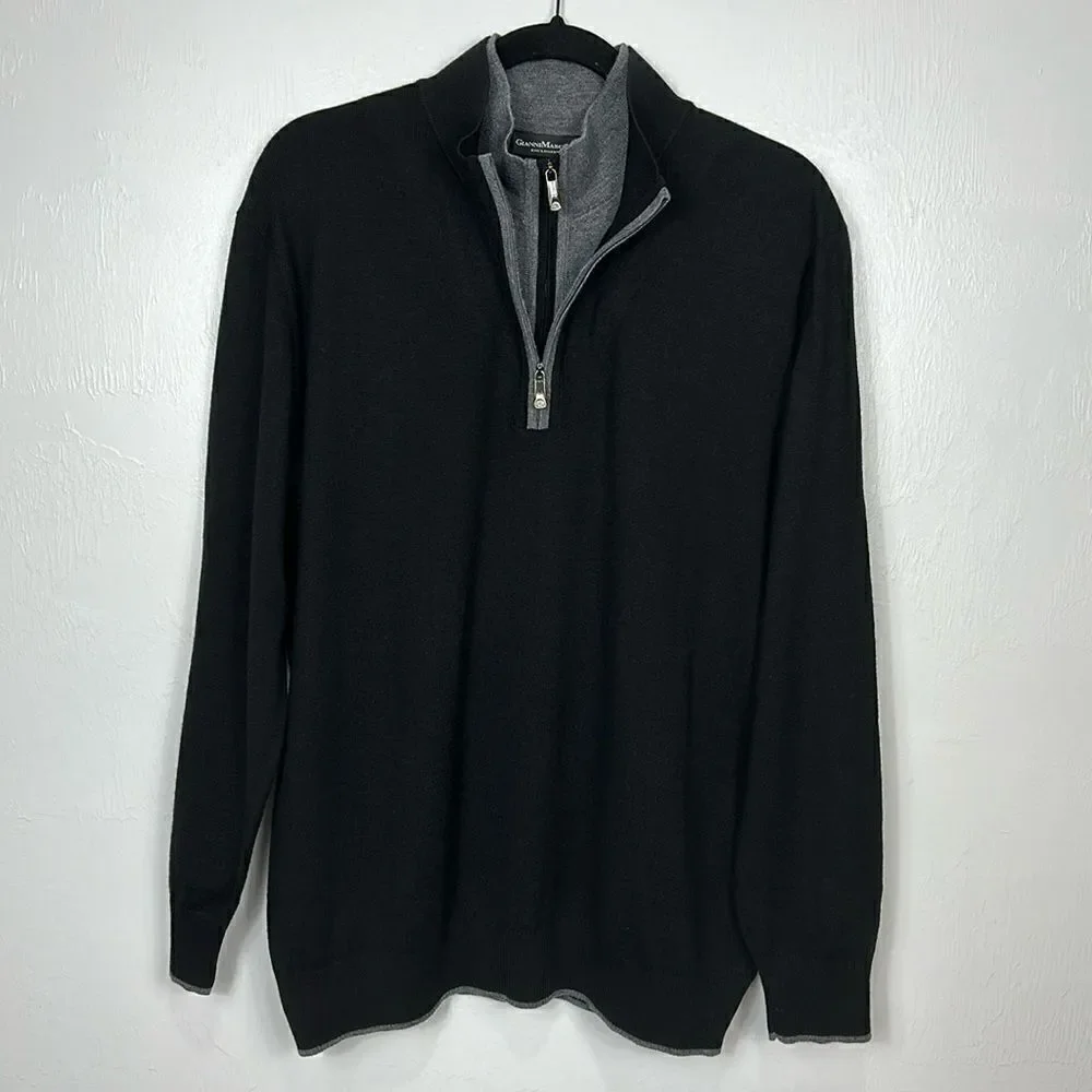 Gianni Marcelo Fine Merino Wool Blend 1/4 Zip Double Mock Neck Size XL